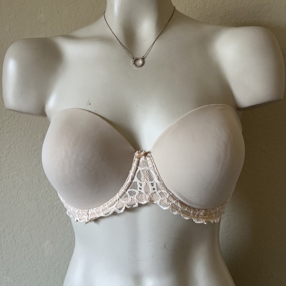 SO Intimates Women's Bra Padded Strapless Lace Size 34DD Ivory